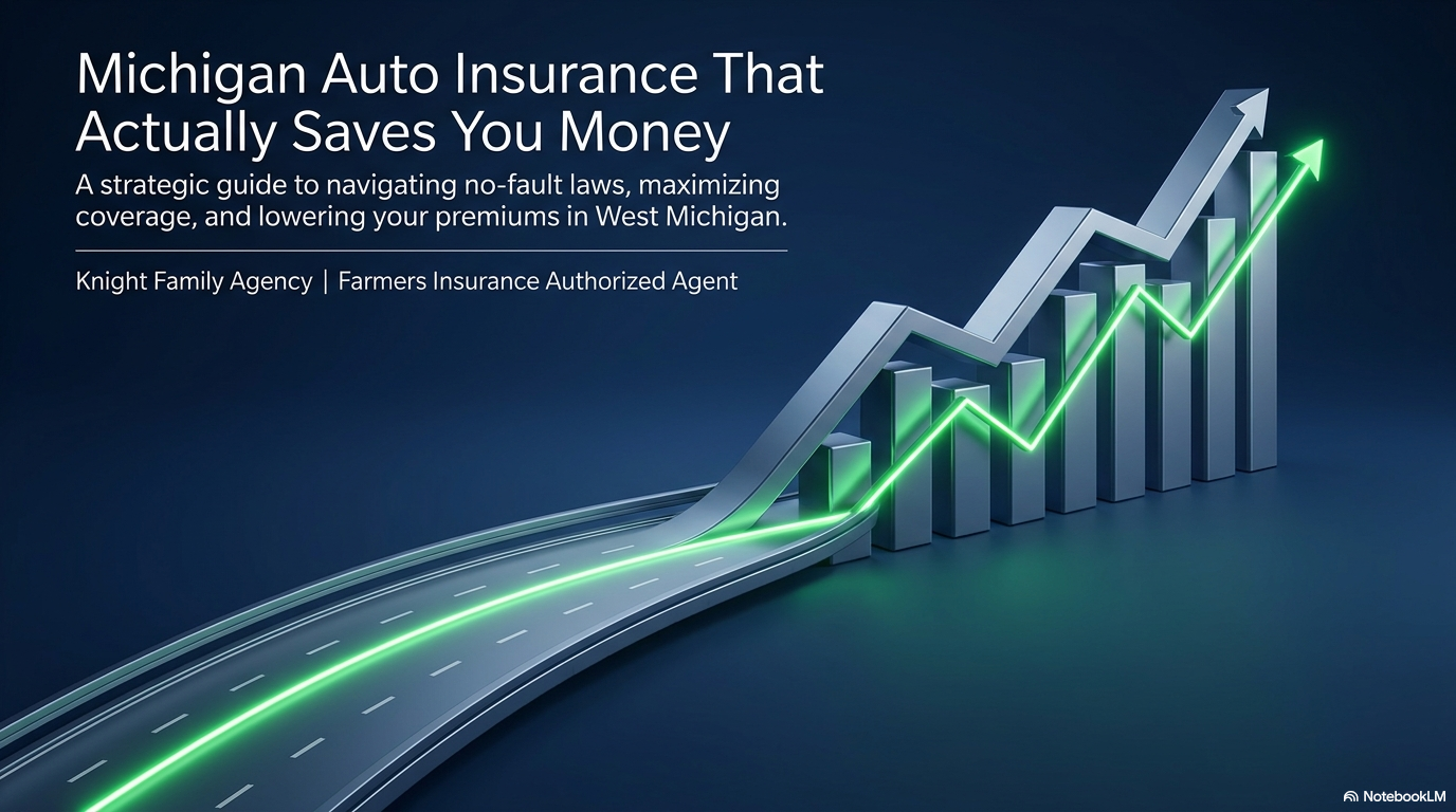 Michigan auto insurance savings guide showing a road rising toward lower premiums